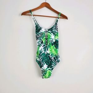 XHILARATION Botanical Palm Leaves Strappy Swimsuit